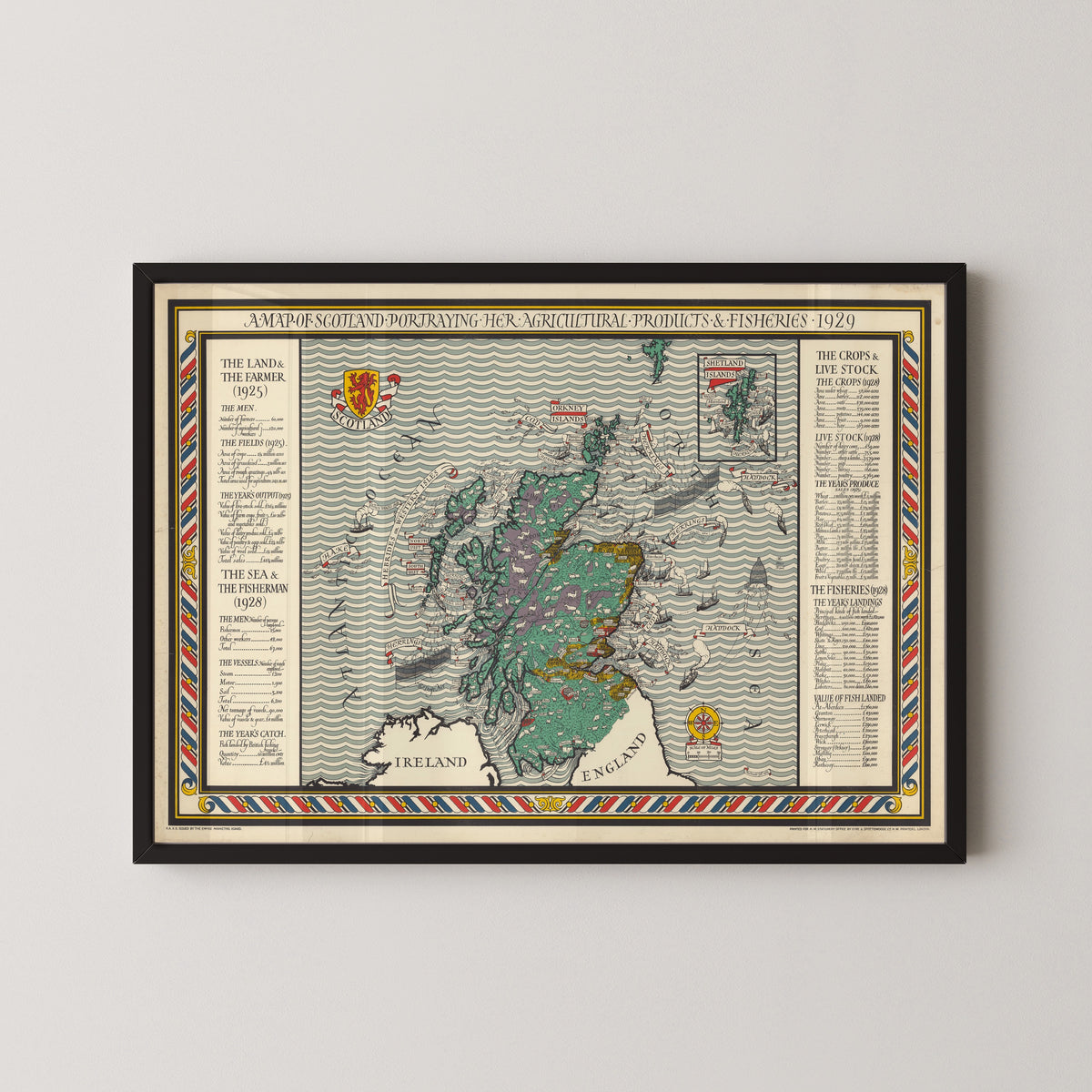 MacDonald Gill — A Map of Scotland Portraying Her Agricultural Products and Fisheries | Vintage Pictorial Map Print