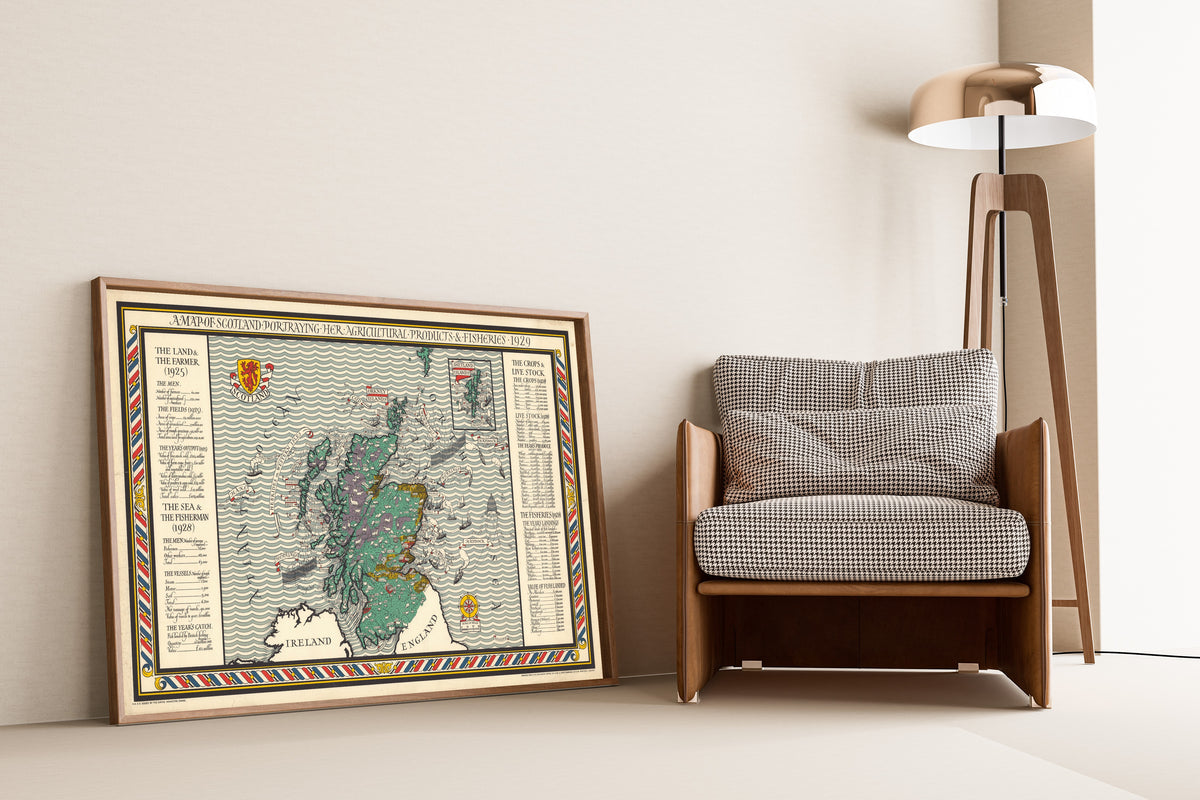 MacDonald Gill — A Map of Scotland Portraying Her Agricultural Products and Fisheries | Vintage Pictorial Map Print