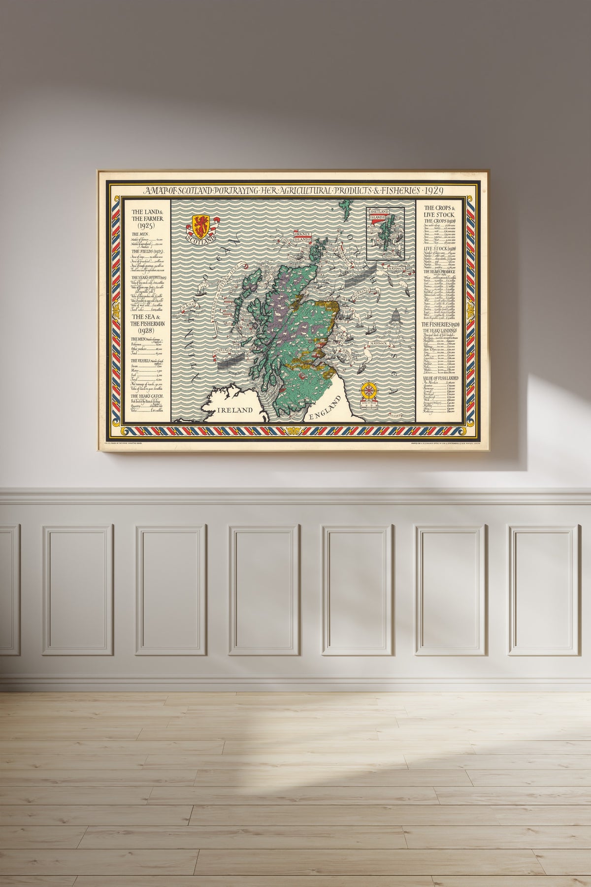 MacDonald Gill — A Map of Scotland Portraying Her Agricultural Products and Fisheries | Vintage Pictorial Map Print
