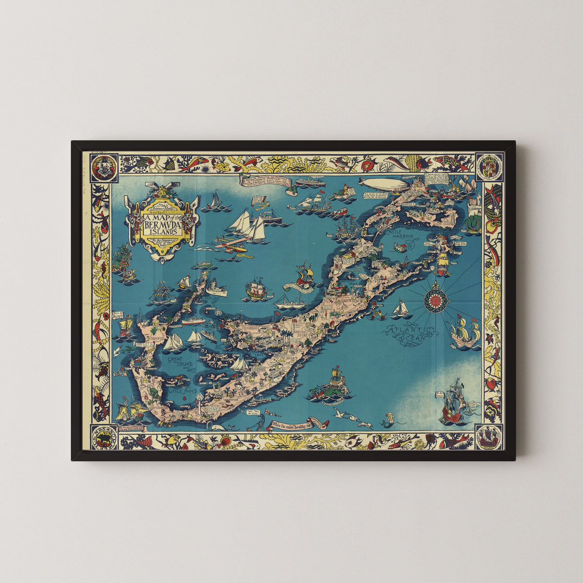 Elizabeth Shurtleff — A Map of the Bermuda Islands | Vintage Pictorial Map Print