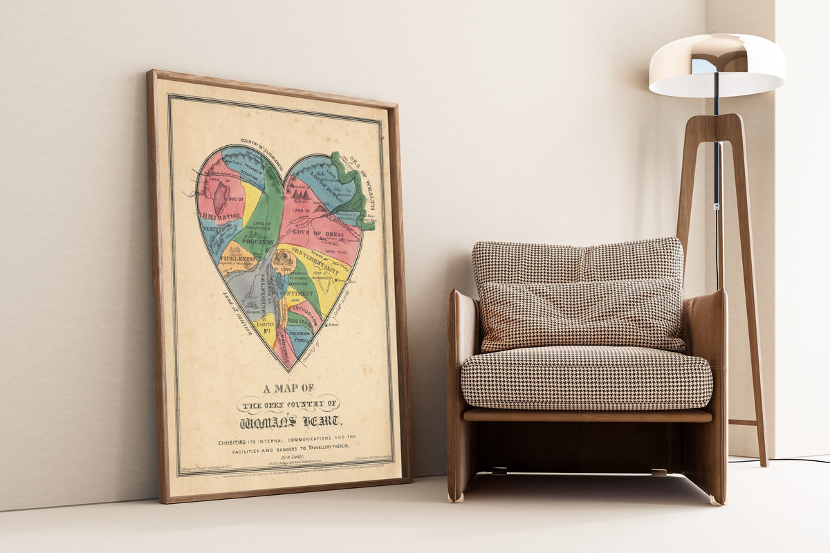E.B. & E.C. Kellogg — A Map of the Open Country of Woman's Heart | Hand-Coloured Allegorical Map Print