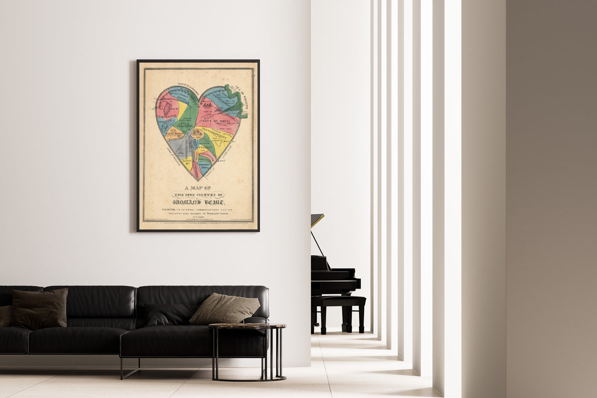 E.B. & E.C. Kellogg — A Map of the Open Country of Woman's Heart | Hand-Coloured Allegorical Map Print