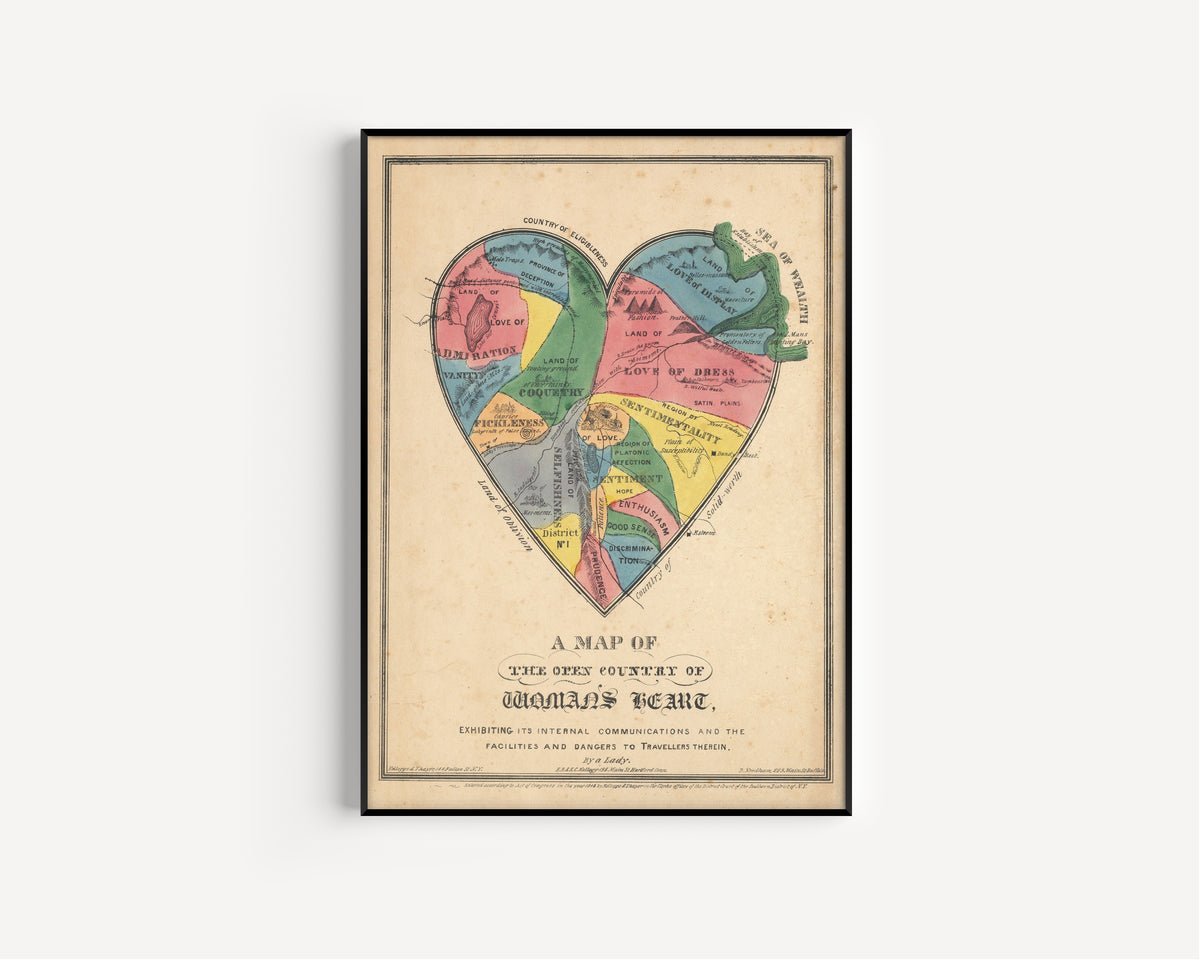 E.B. & E.C. Kellogg — A Map of the Open Country of Woman's Heart | Hand-Coloured Allegorical Map Print