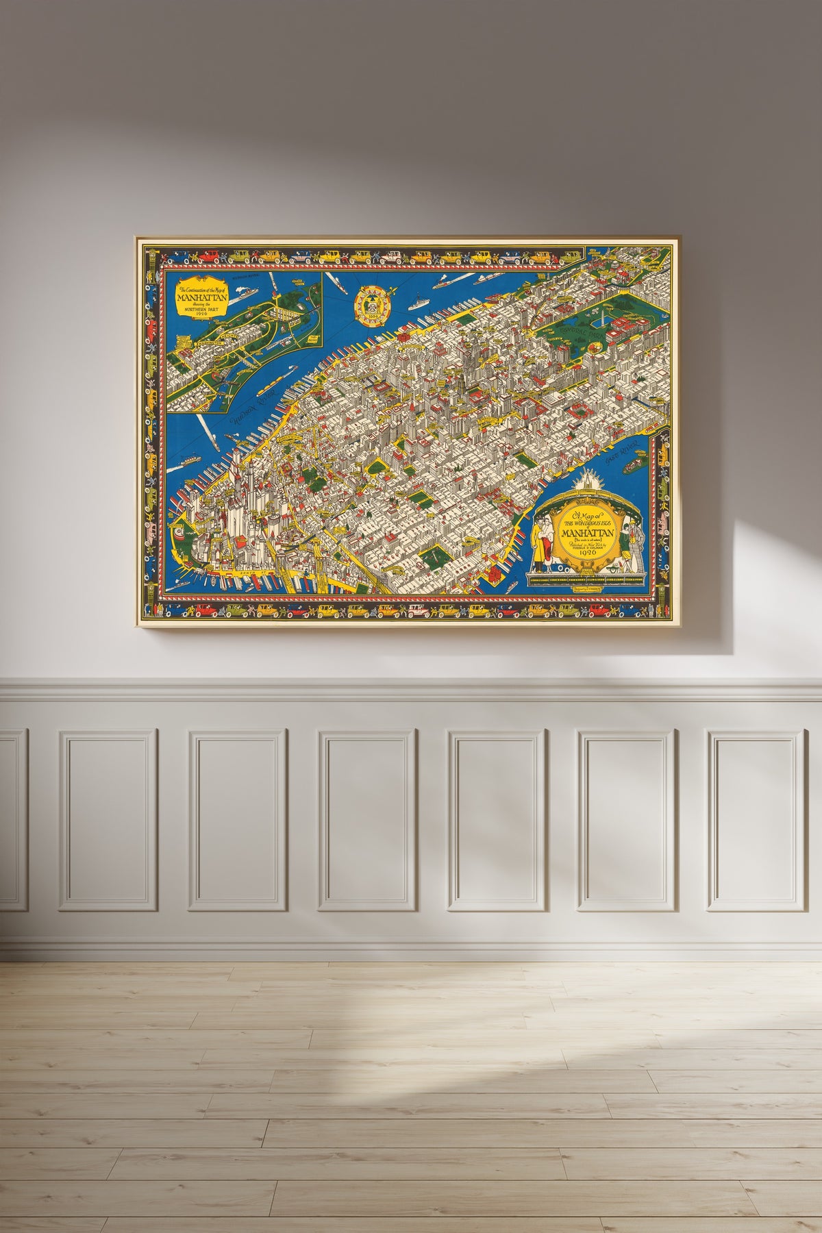 C. V. Farrow — A Map of the Wondrous Isle of Manhattan | Vintage Pictorial Map Print