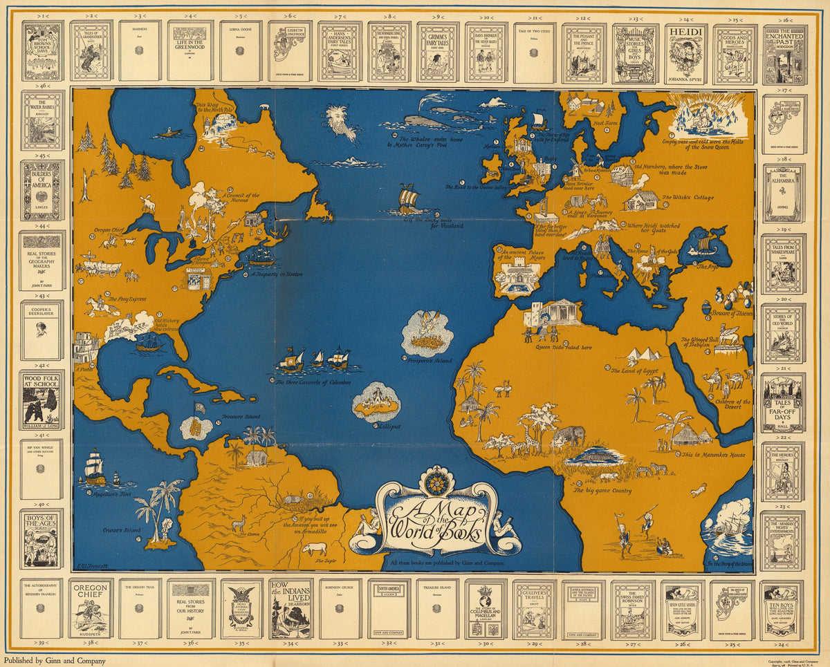 Ginn and Company — A Map of the World of Books | Vintage Pictorial Map Print