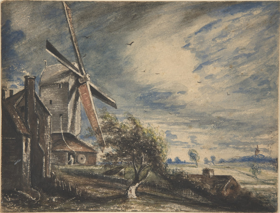 John Constable — A Mill Near Colchester | Landscape Fine Art Print shown to scale on a wall above a sofa
