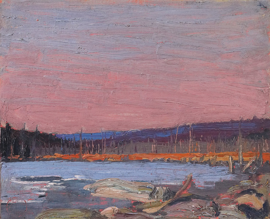 Tom Thomson — A Northern Lake | Landscape Fine Art Print shown to scale on a wall above a sofa