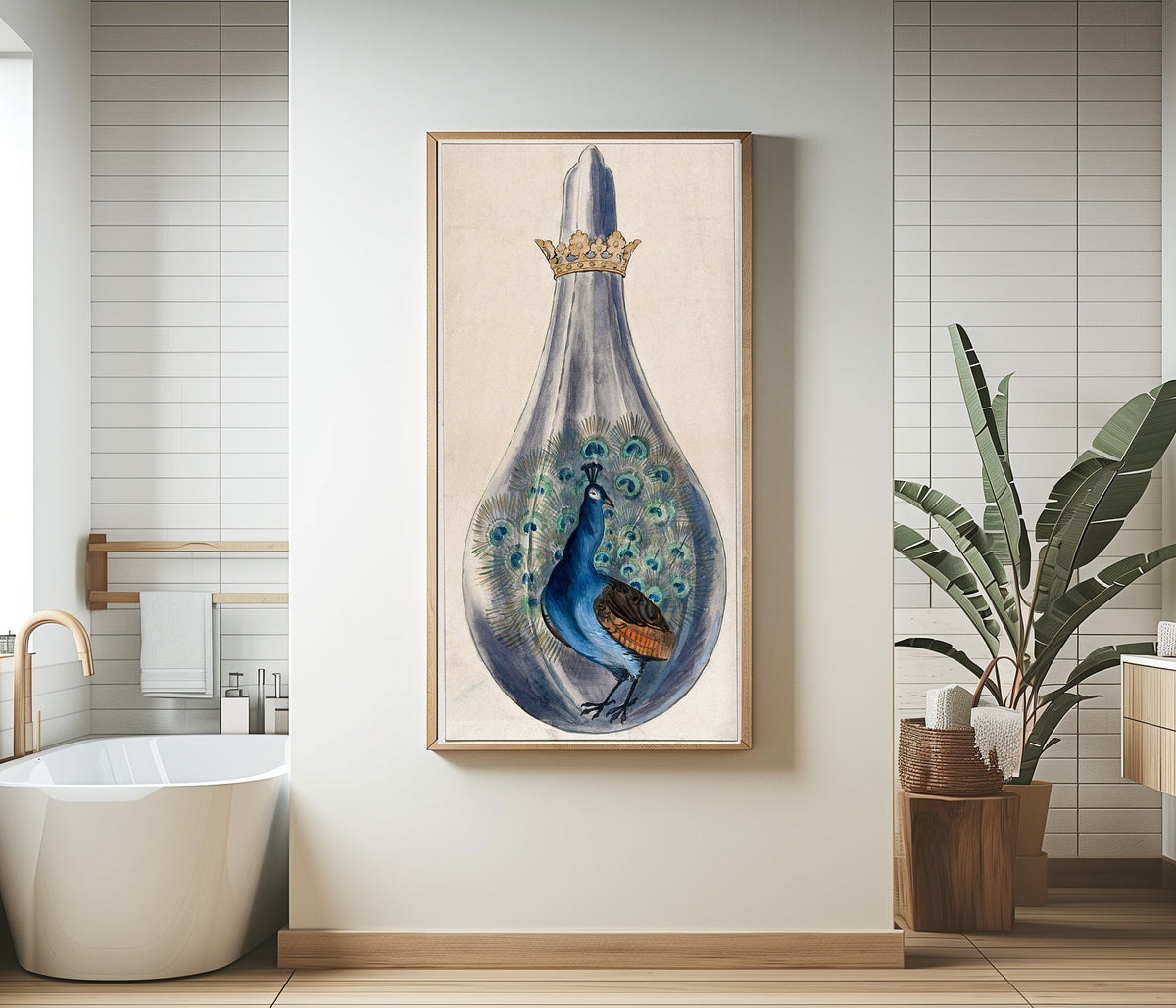 Splendor Solis — A Peacock in a Crowned Alchemical Flask | Illuminated Manuscript Print