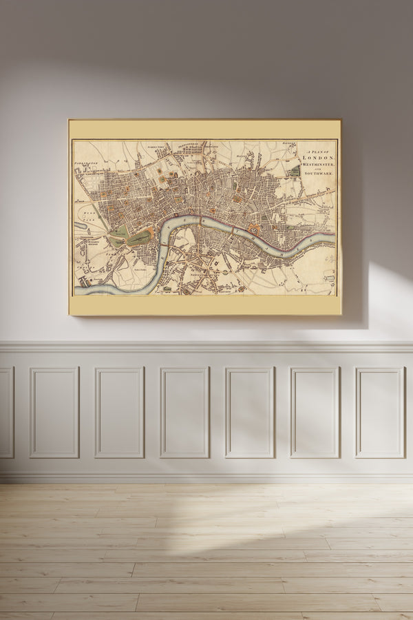 Richard Phillips — A Plan of London, Westminster and Southwark | Antique City Plan Print