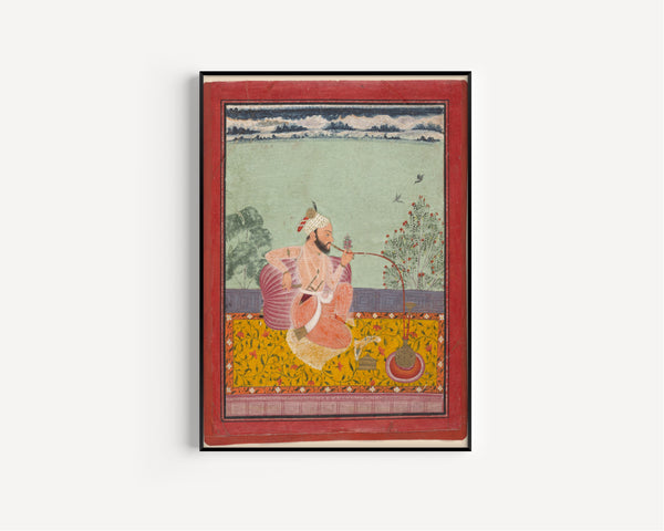 Kota school — A Raja Smoking a Hookah | Indian Miniature Painting Print