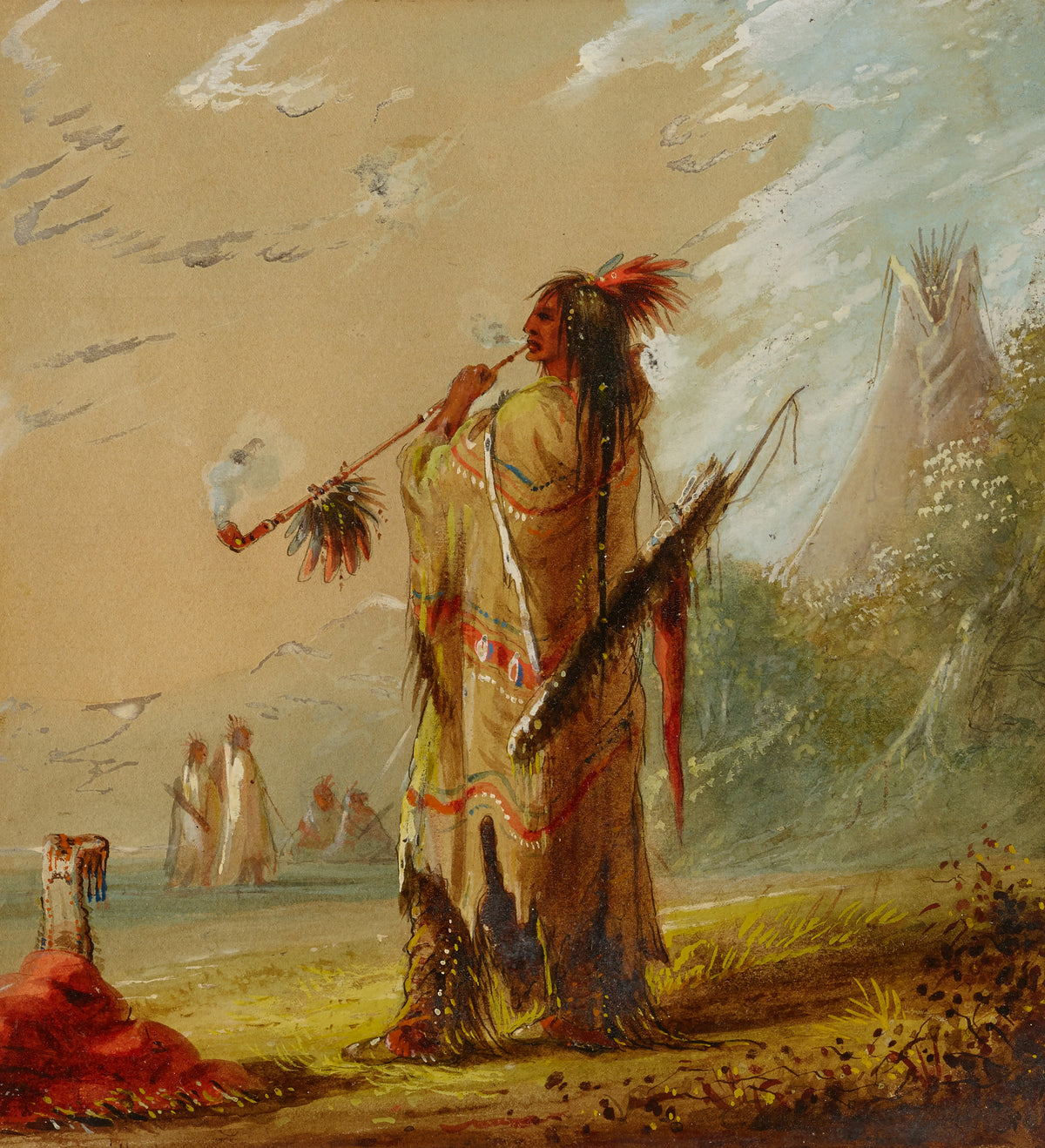 Alfred Jacob Miller — A Shoshonee Indian Smoking | Western Art Print
