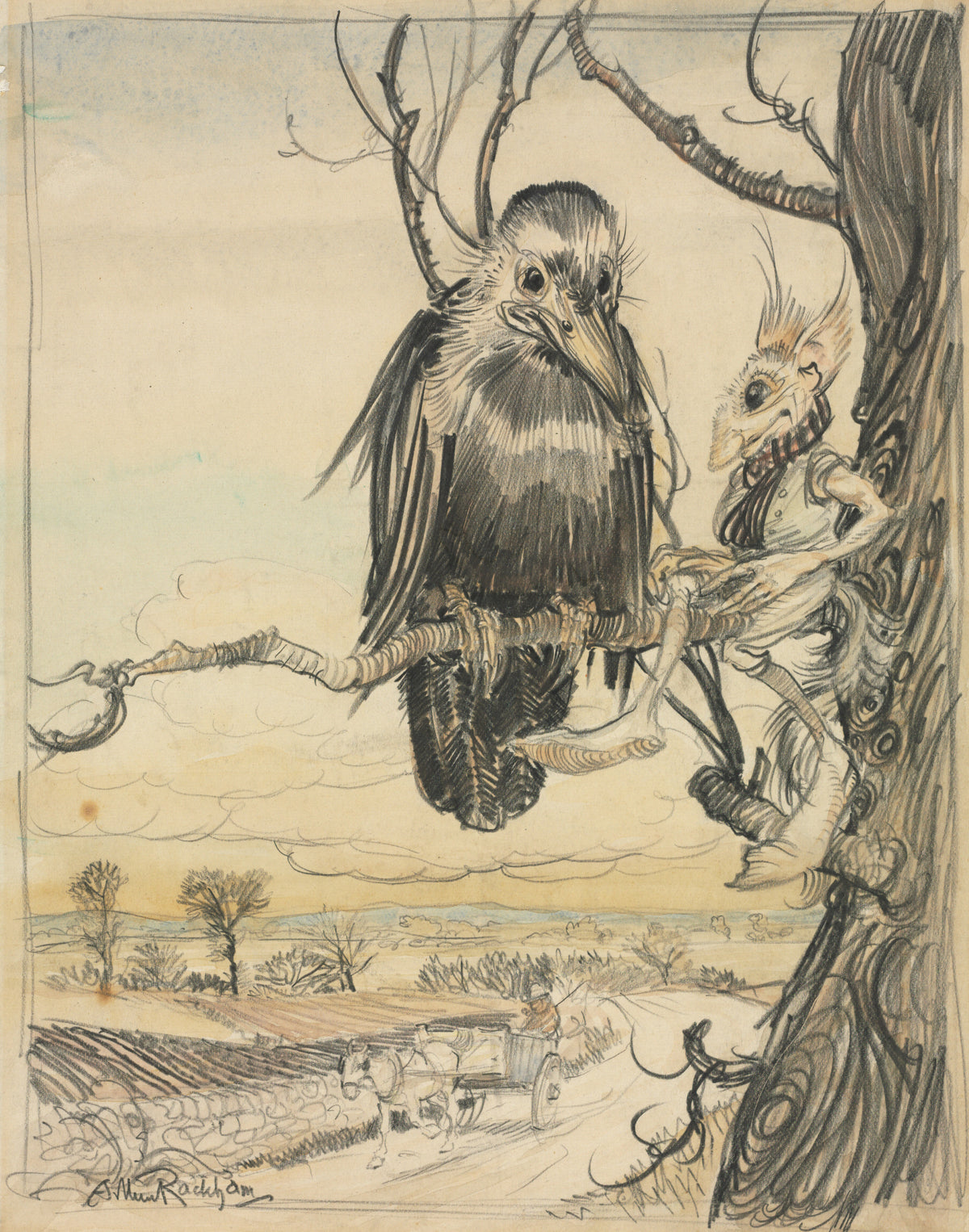 Arthur Rackham — A Squirrel and a Crow | Fairy Tale Illustration Print