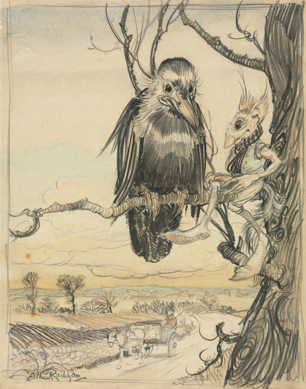 Arthur Rackham — A Squirrel and a Crow | Fairy Tale Illustration Print