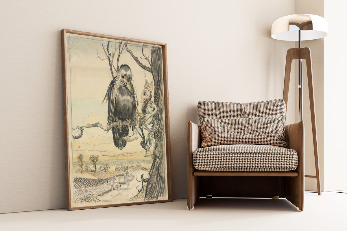 Arthur Rackham — A Squirrel and a Crow | Fairy Tale Illustration Print
