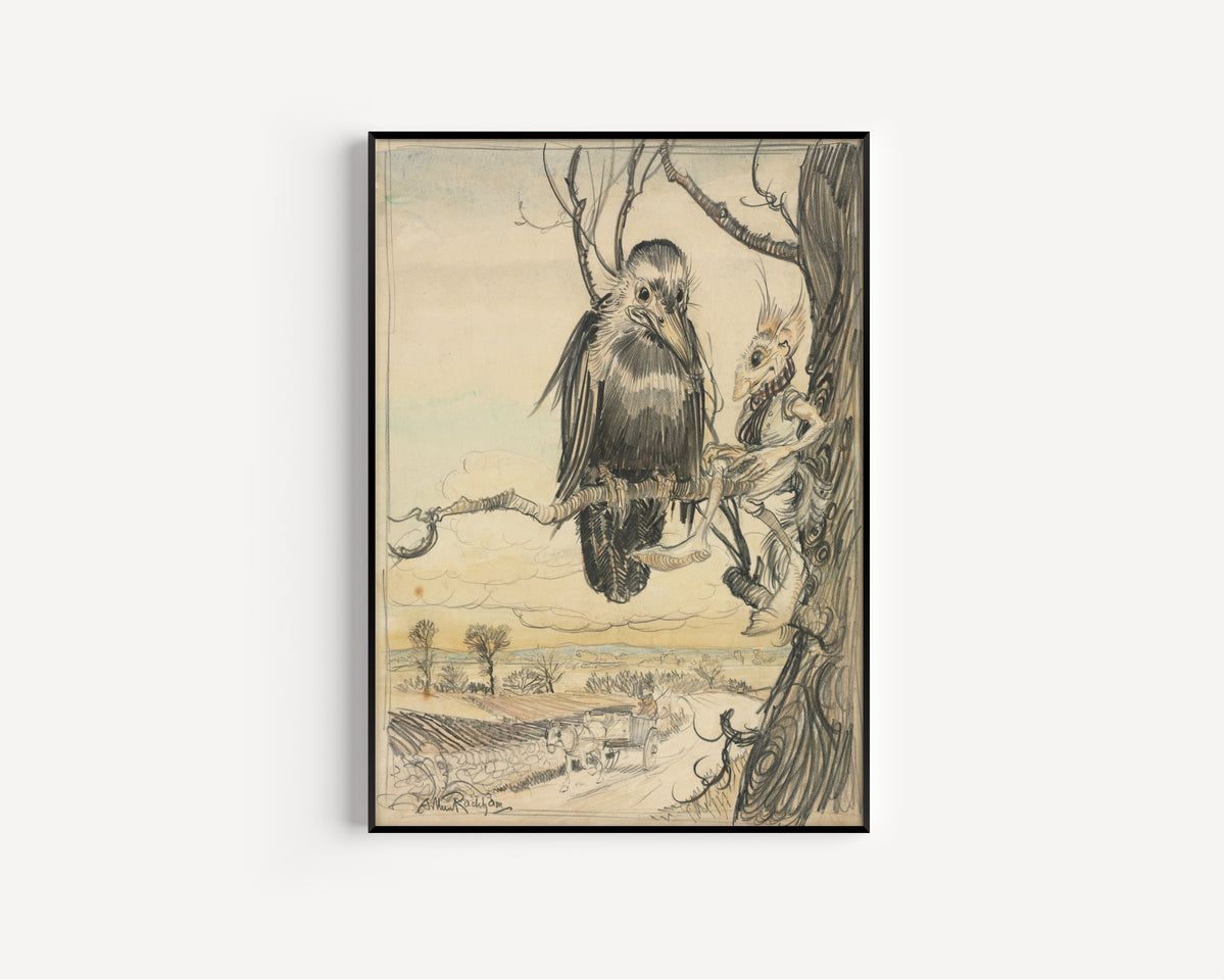 Arthur Rackham — A Squirrel and a Crow | Fairy Tale Illustration Print