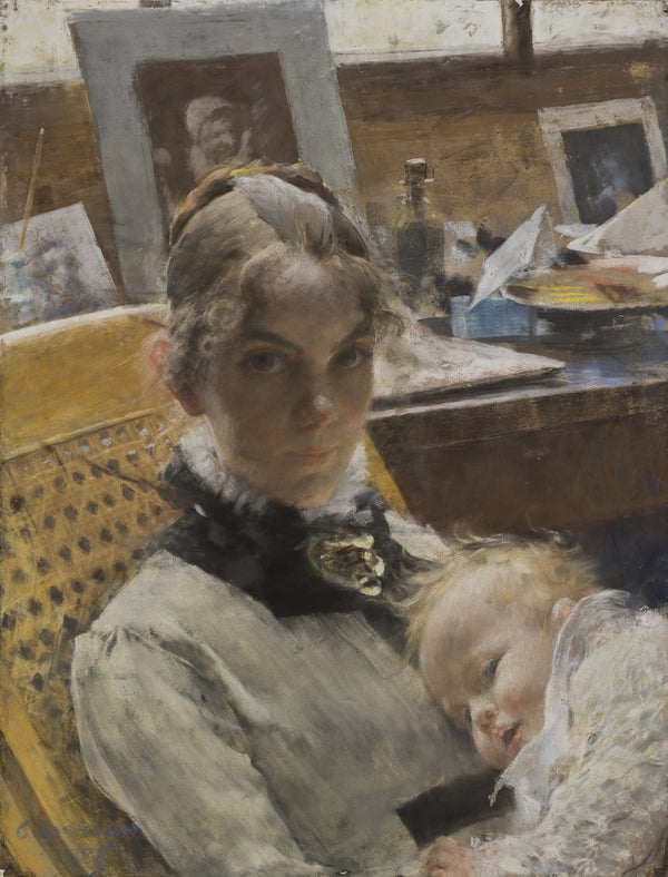 Carl Larsson — A Studio Idyll. The Artist's Wife and their Daughter | Fine Art Print
