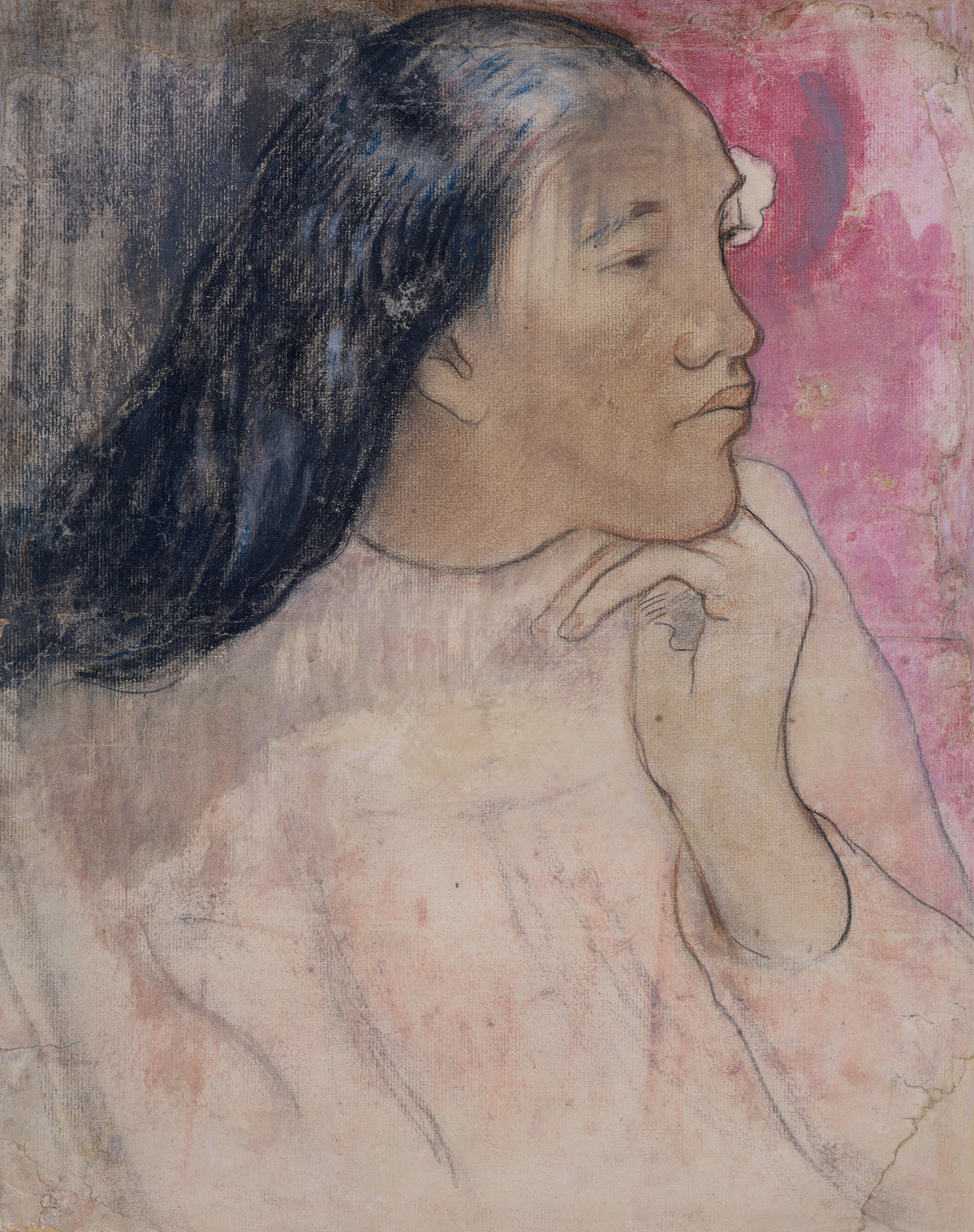 Paul Gauguin — A Tahitian Woman with a Flower in Her Hair | Fine Art Print