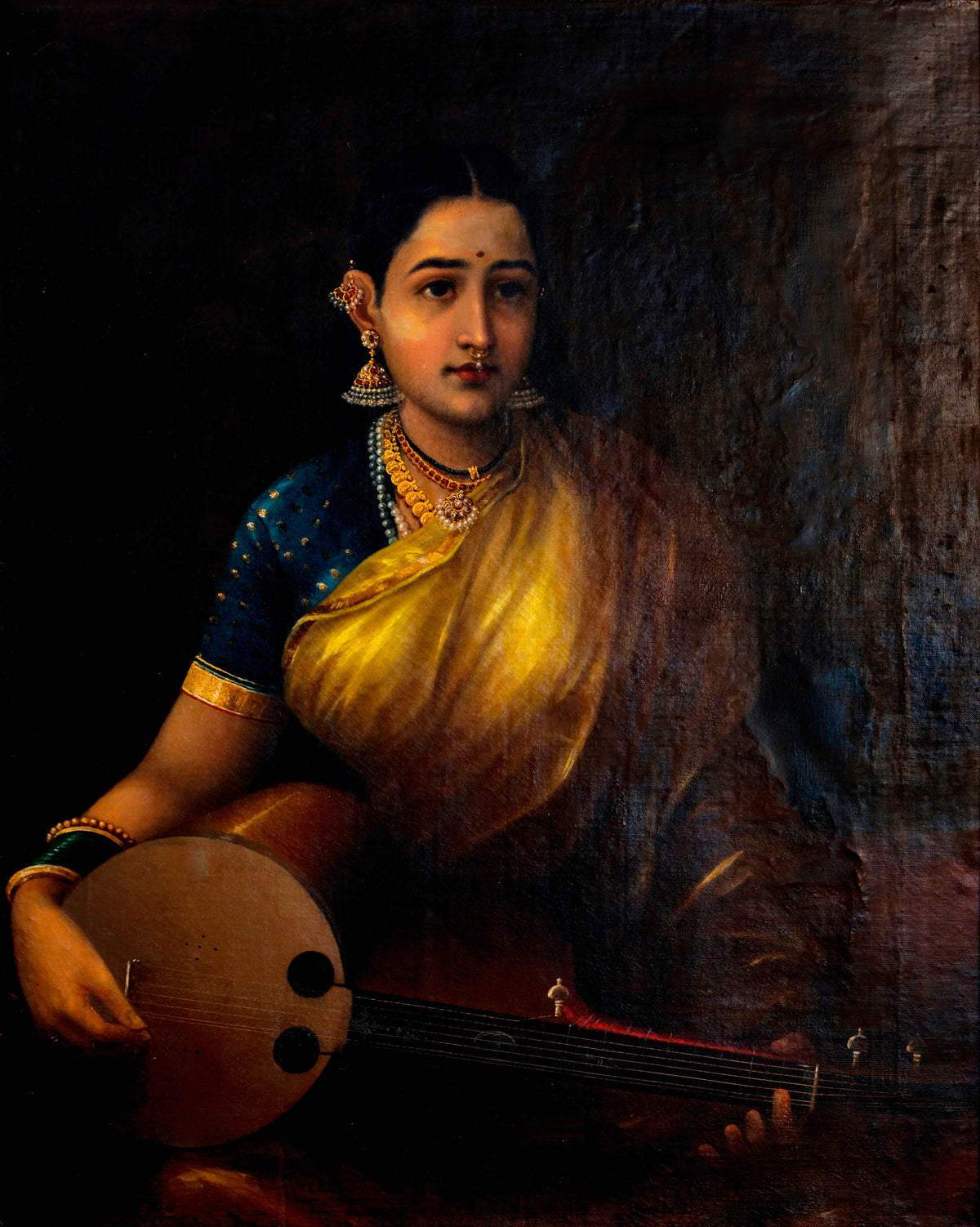 Raja Ravi Varma — A Tamil Lady Playing the Swarbat | Fine Art Print