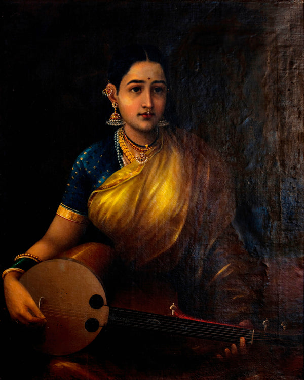 Raja Ravi Varma — A Tamil Lady Playing the Swarbat | Fine Art Print