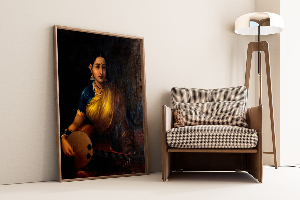 Raja Ravi Varma — A Tamil Lady Playing the Swarbat | Fine Art Print