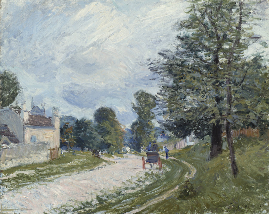 Alfred Sisley — A Turn in the Road | Fine Art Print shown to scale on a wall above a sofa