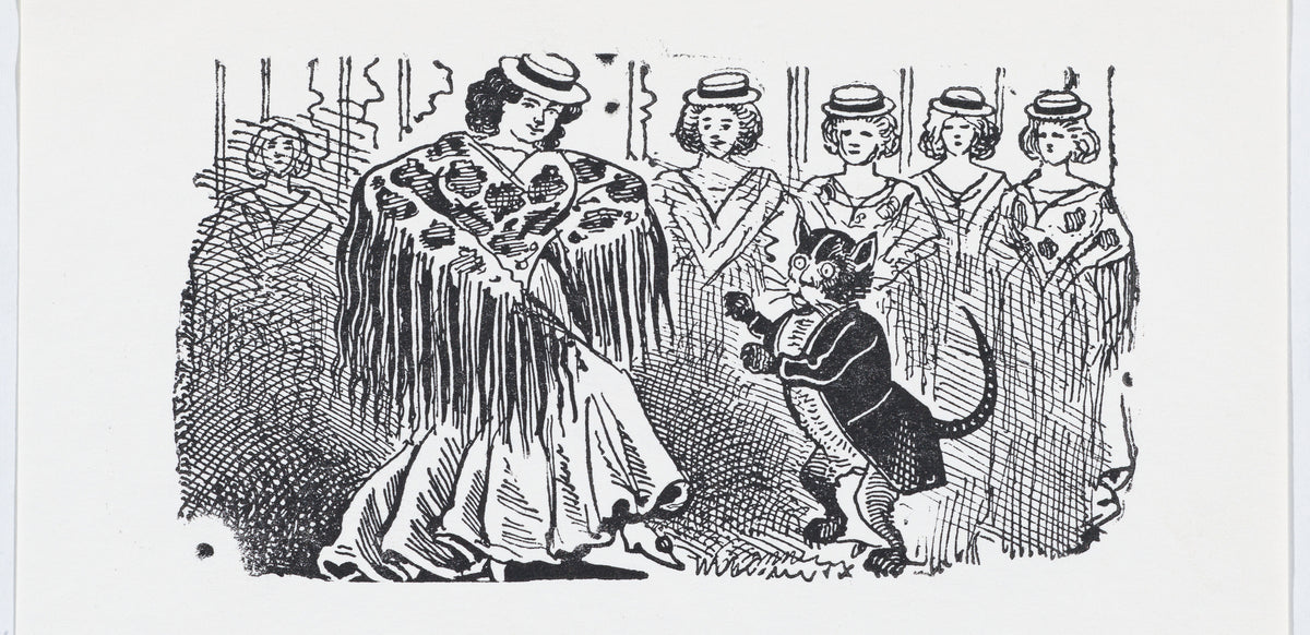 José Guadalupe Posada — A Woman Dancing with a Cat in a Suit | Relief Print