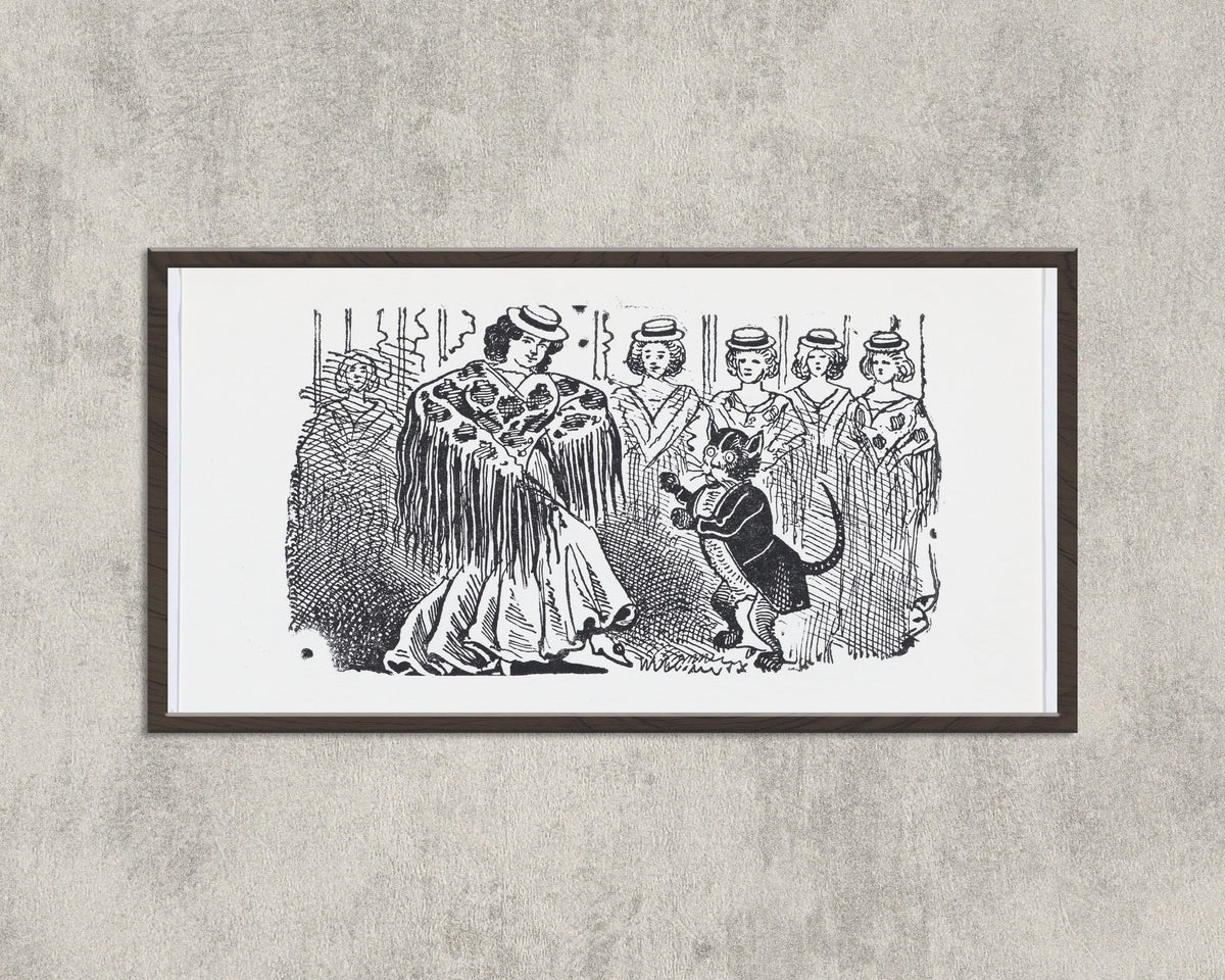 José Guadalupe Posada — A Woman Dancing with a Cat in a Suit | Relief Print