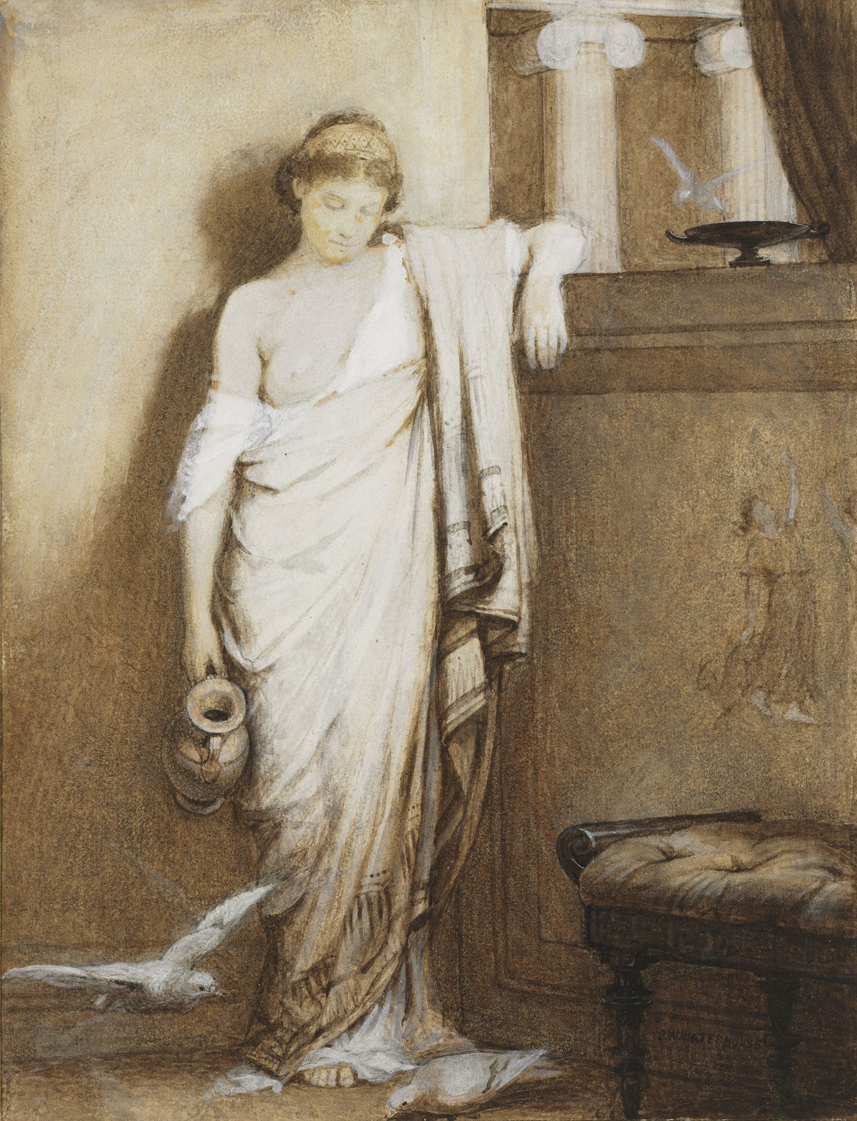 John William Waterhouse — A Young Roman Woman in a Classical Interior | Pre-Raphaelite Art Print