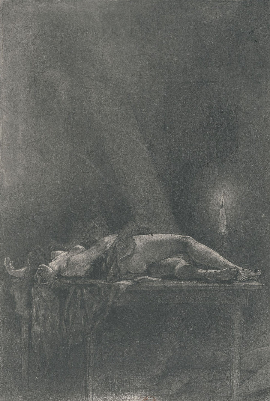 Félicien Rops — A un dîner d'athées (2nd state) | Etching Print shown to scale on a wall above a sofa