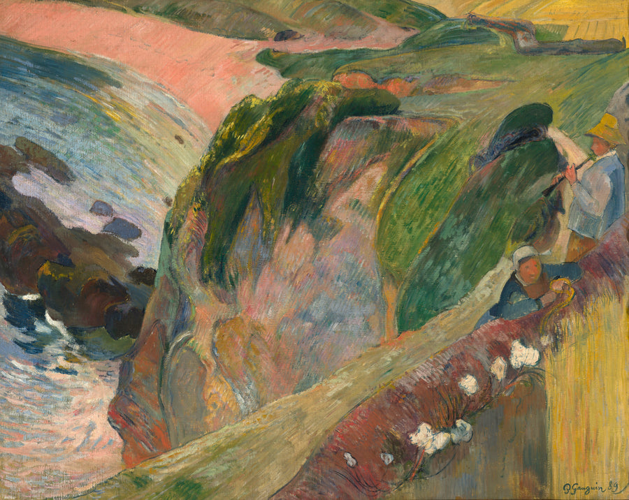 Paul Gauguin — Above the Sea (The Flageolet Player on the Cliff) | Fine Art Print shown to scale on a wall above a sofa