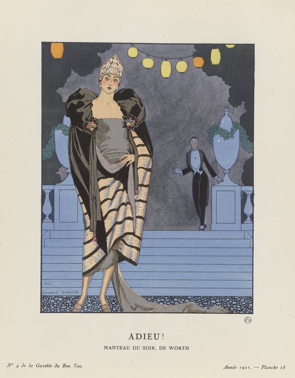 George Barbier — Adieu! Manteau du soir de Worth | Art Deco Fashion Print