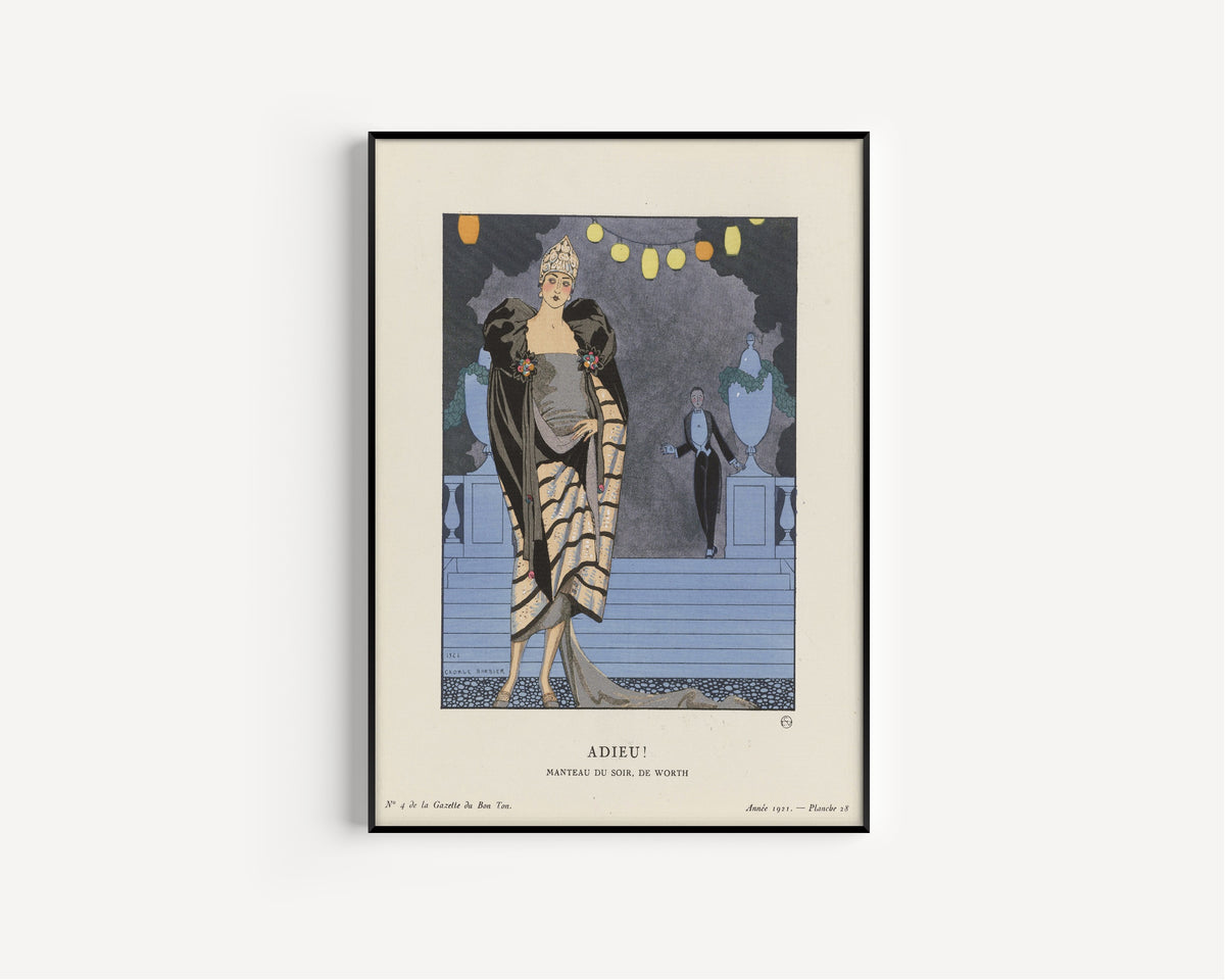 George Barbier — Adieu! Manteau du soir de Worth | Art Deco Fashion Print