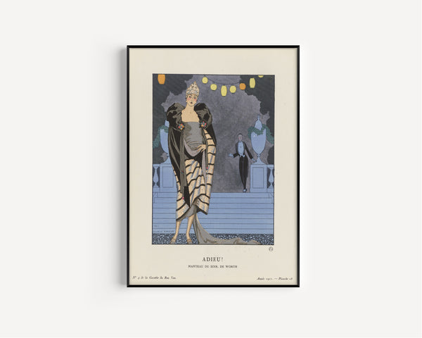 George Barbier — Adieu! Manteau du soir de Worth | Art Deco Fashion Print