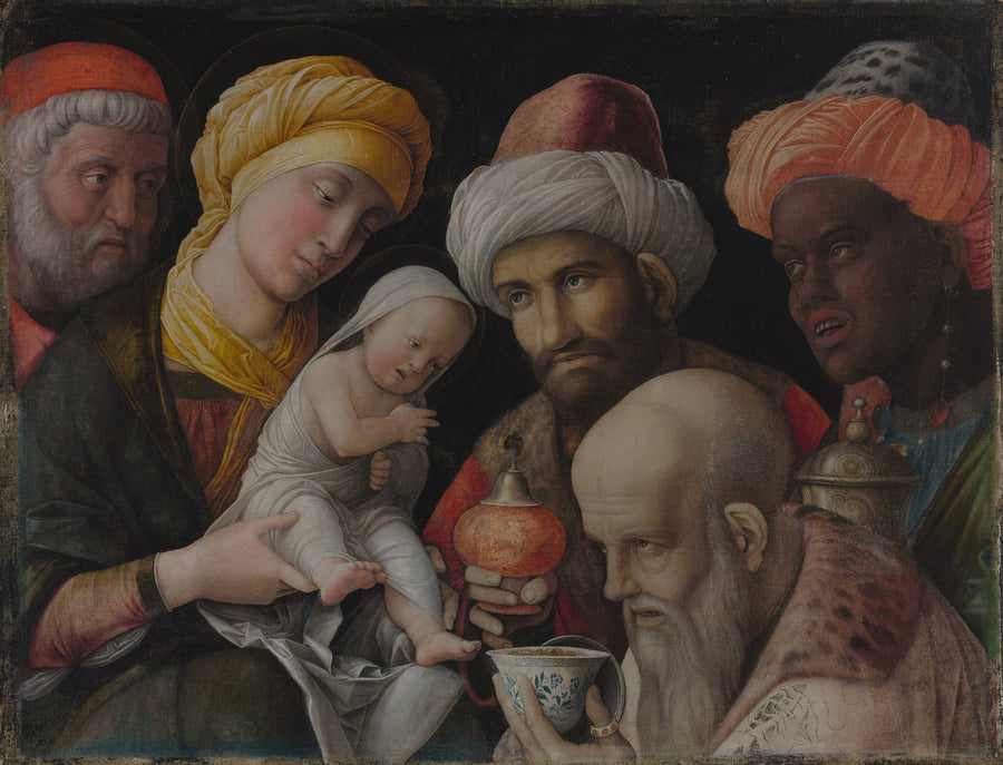 Andrea Mantegna — Adoration of the Magi | Fine Art Print shown to scale on a wall above a sofa