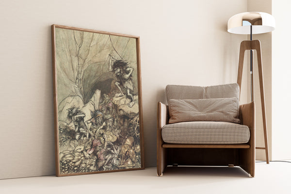 Arthur Rackham — Alberich Drives in a Band of Niblungs | Wagner Illustration Print