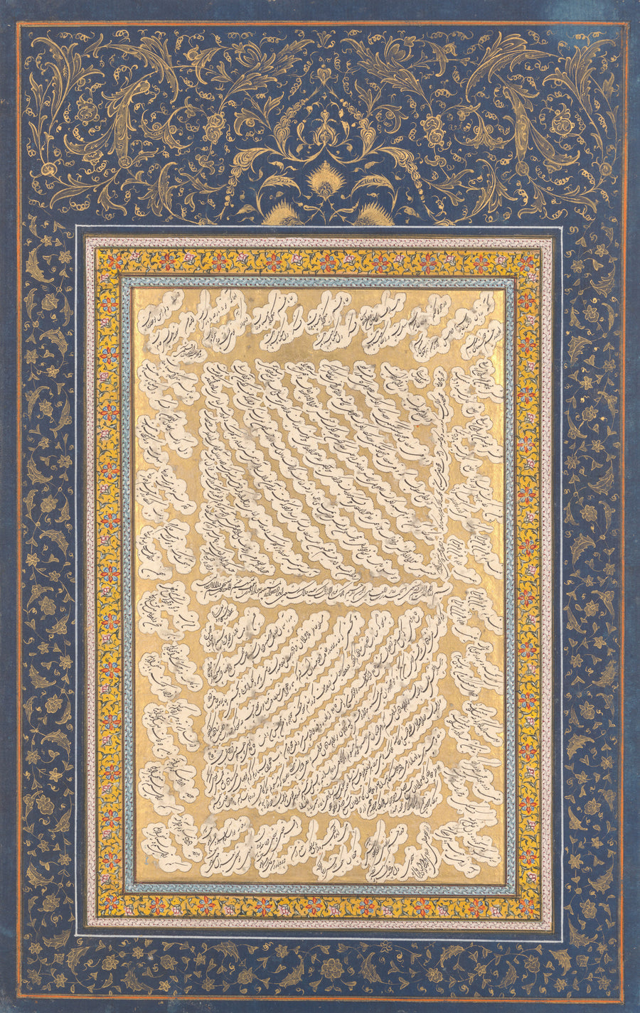 Mirza Kuchak — Album Leaf of Shekasteh-ye Nasta'liq | Islamic Calligraphy Art Print shown to scale on a wall above a sofa