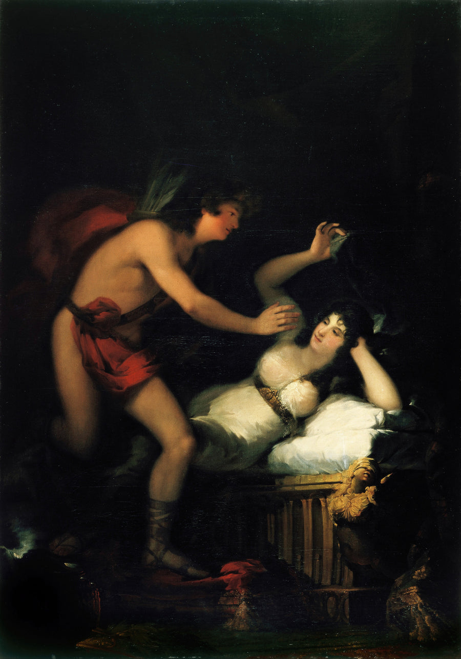 Francisco de Goya — Allegory of Love, Cupid and Psyche | Fine Art Print shown to scale on a wall above a sofa