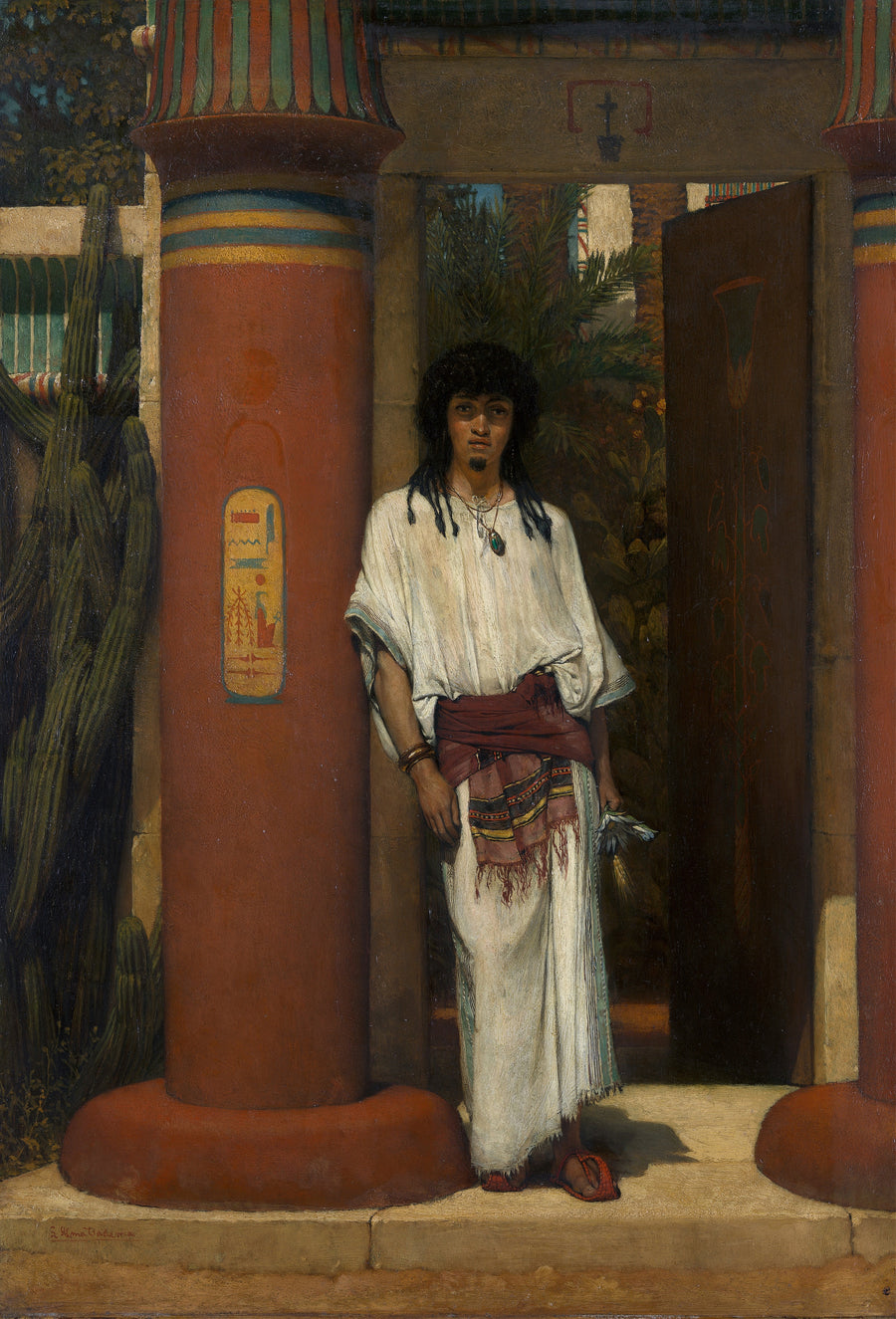 Lawrence Alma-Tadema — An Egyptian in a Doorway | Art Print shown to scale on a wall above a sofa