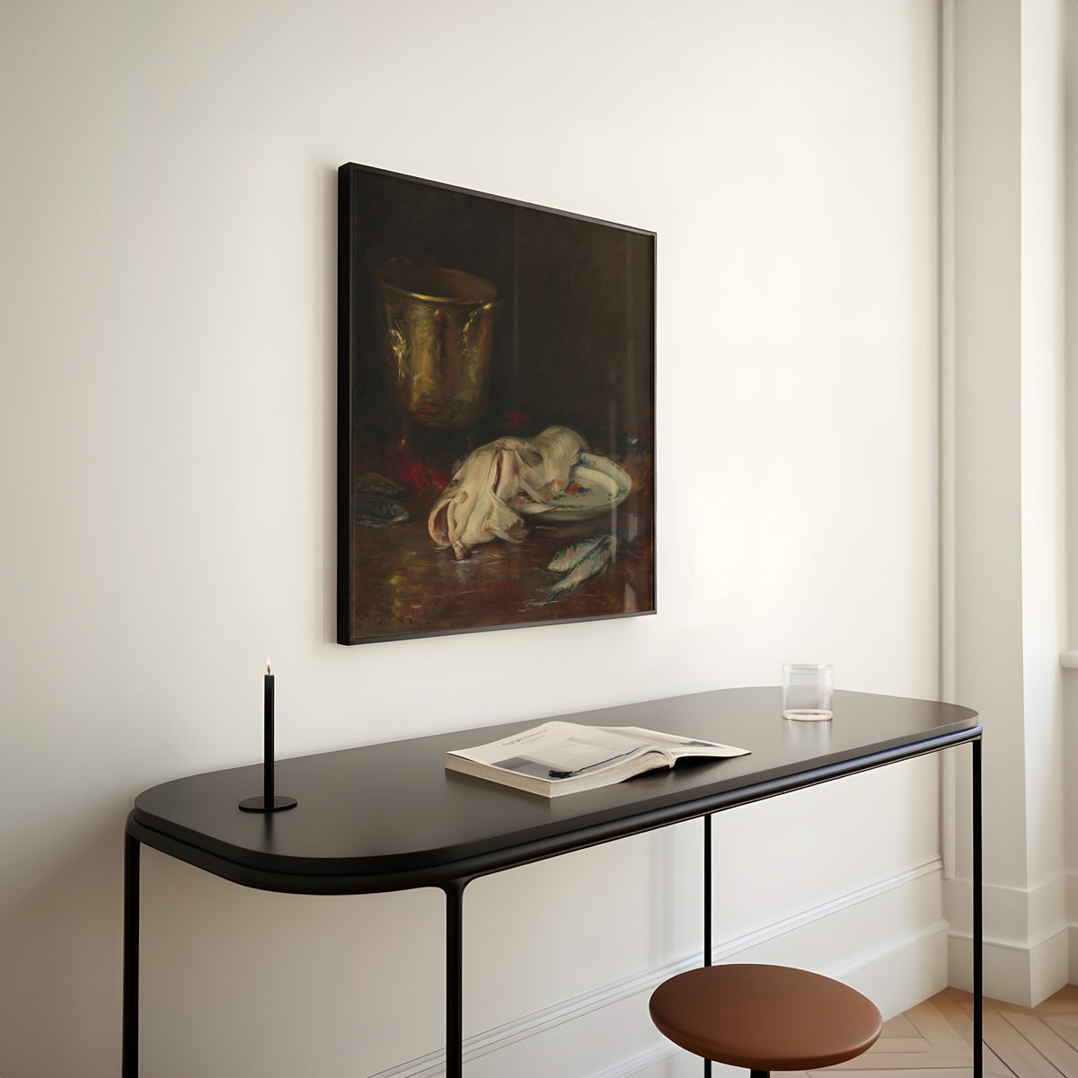 An English Cod by William Merritt Chase — shown framed on a wall