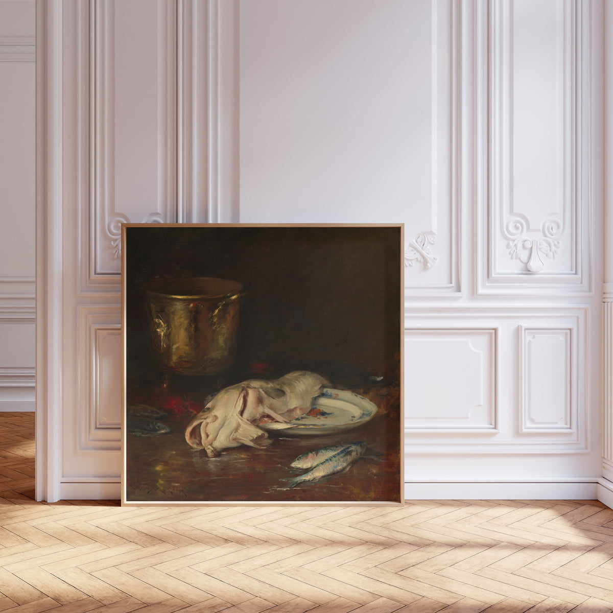 An English Cod by William Merritt Chase — shown framed on a wall
