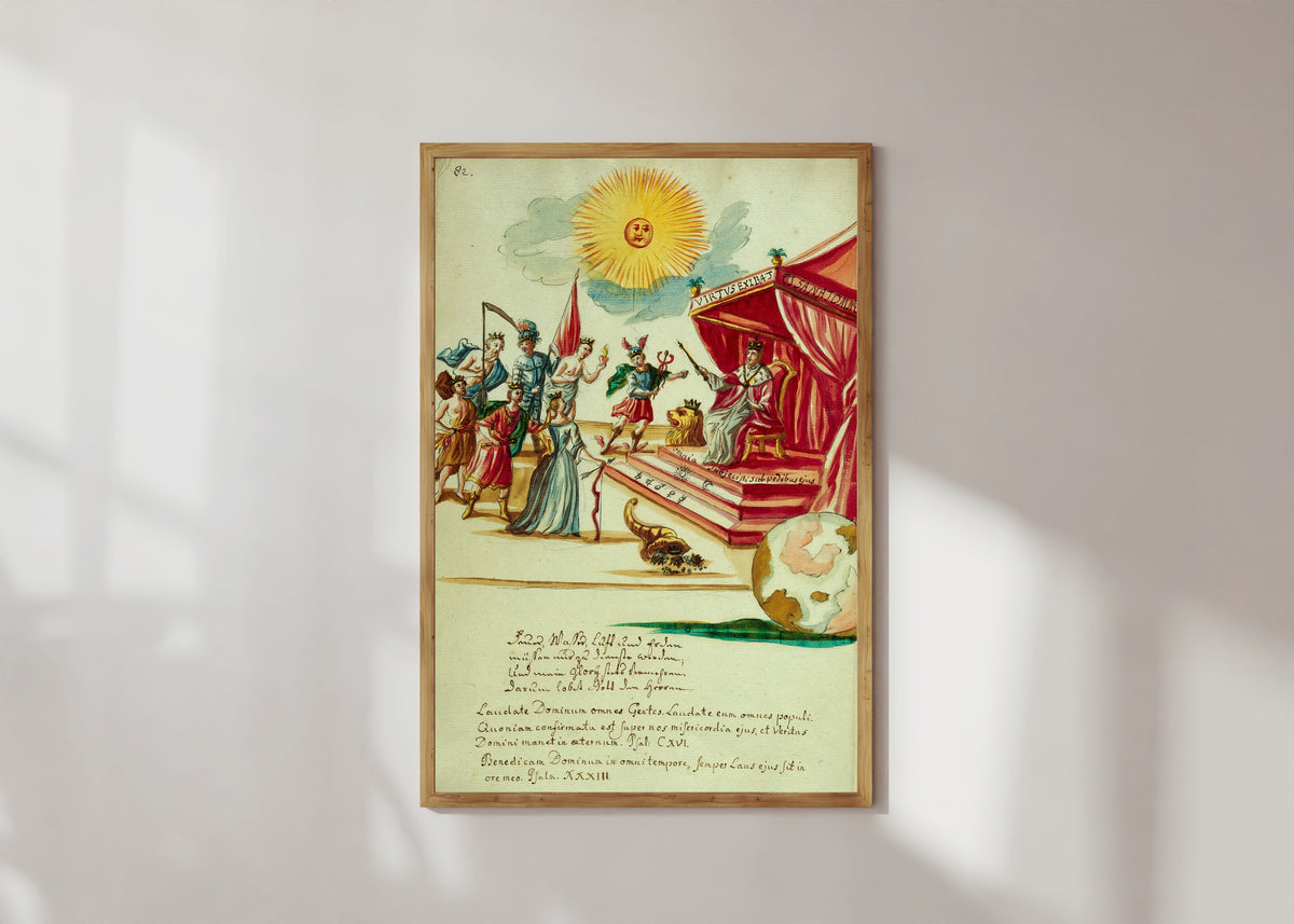 Thesaurus Thesaurorum — An Enthroned King Receiving Tribute beneath a Radiant Sun | Illuminated Manuscript Print