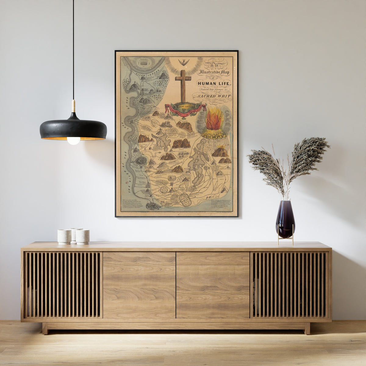E.B. & E.C. Kellogg — An Illustrative Map of Human Life Deduced from Passages in Sacred Writ | Hand-Coloured Allegorical Map Print