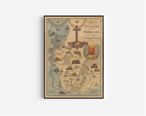 E.B. & E.C. Kellogg — An Illustrative Map of Human Life Deduced from Passages in Sacred Writ | Hand-Coloured Allegorical Map Print