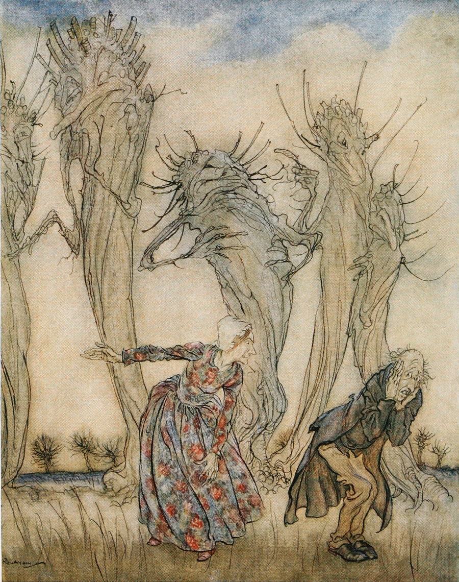 Arthur Rackham — And That Is the Story of Mr. and Mrs. Vinegar | Fairy Tale Illustration Print shown to scale on a wall above a sofa