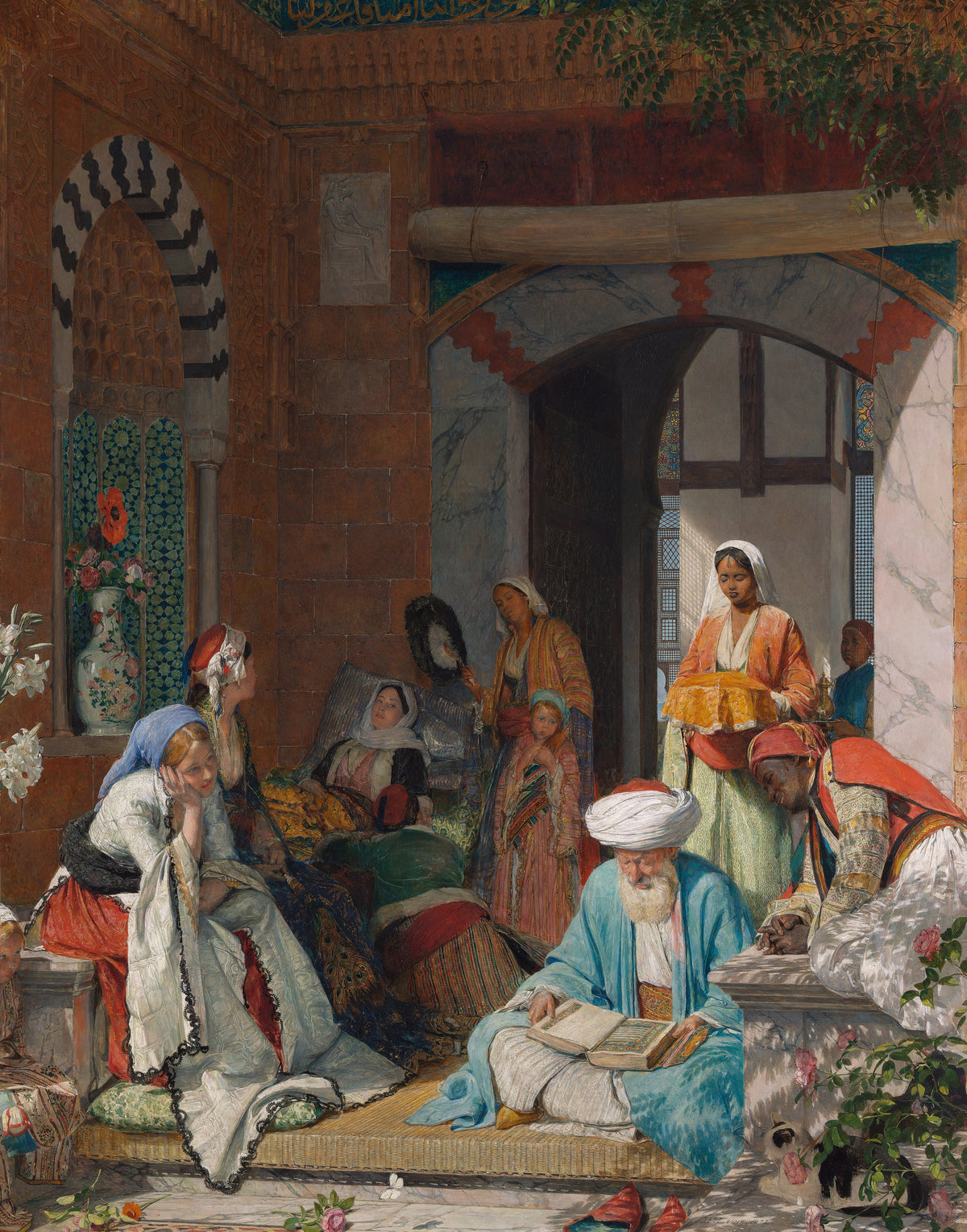 "And the Prayer of Faith Shall Save the Sick" by John Frederick Lewis — An elder reads from a book as a household gathers by a sick woman