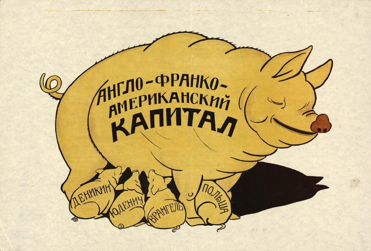Anglo-Franco-American capital — A smug yellow sow nursing four piglets