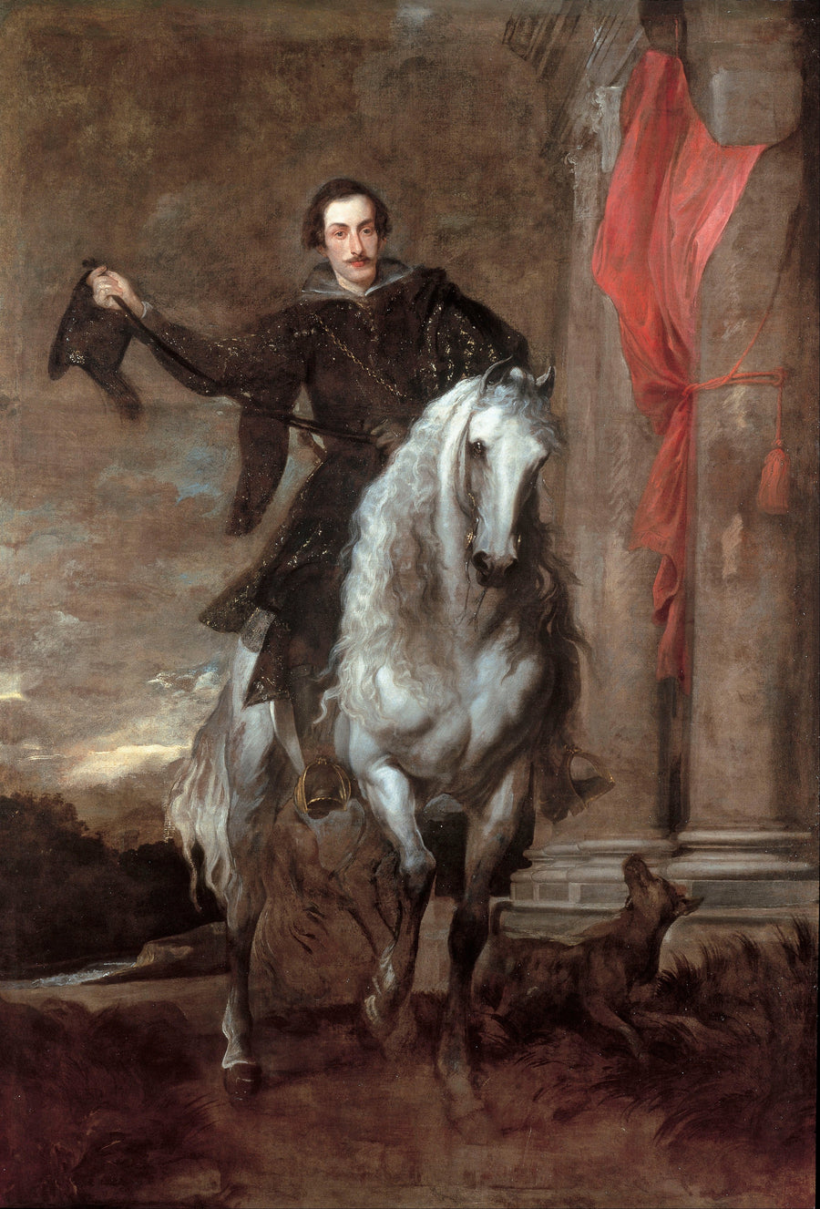 Anthony van Dyck — Anton Giulio Brignole-Sale on Horseback | Fine Art Print shown to scale on a wall above a sofa