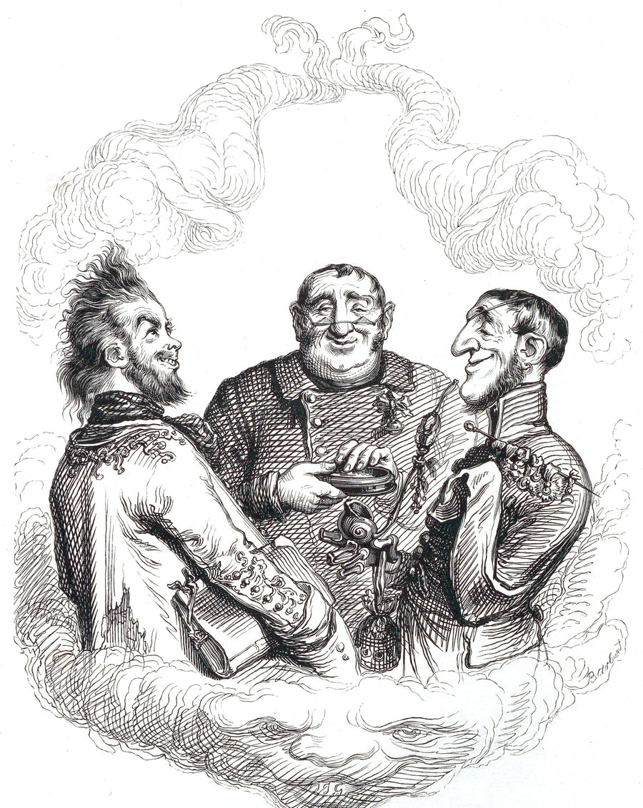 J. J. Grandville — Apothéose du docteur Puff | Engraving Print shown to scale on a wall above a sofa