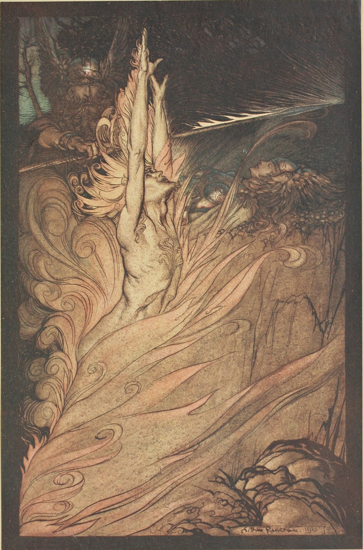 Arthur Rackham — Appear, Flickering Fire, Encircle the Rock with Thy Flame | Wagner Illustration Print
