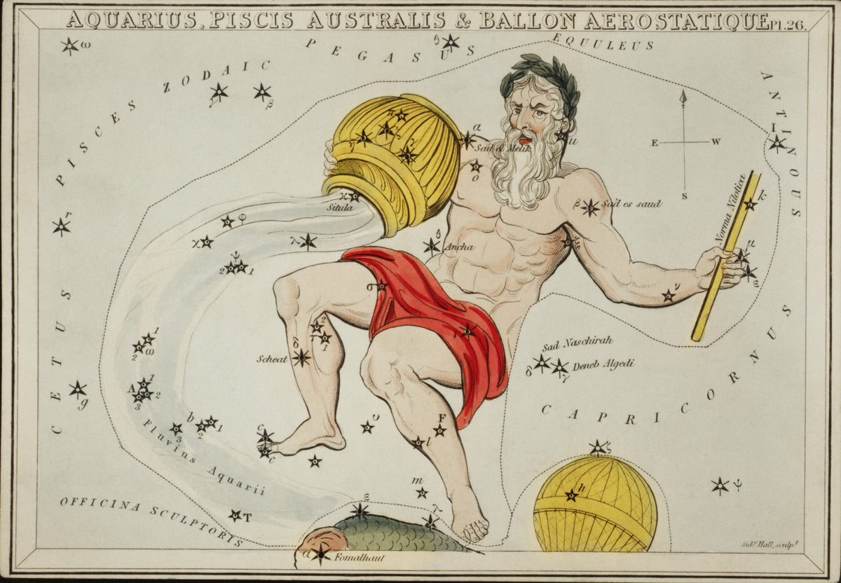 Sidney Hall — Aquarius, Piscis Australis & Ballon Aerostatique | Engraving Print